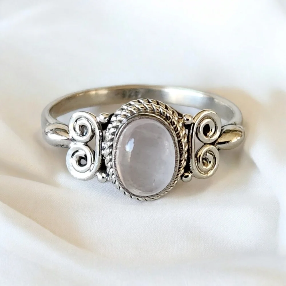 NEW 925 Sterling Silver Oval Bezel Set Moonstone Ring Size 8.5